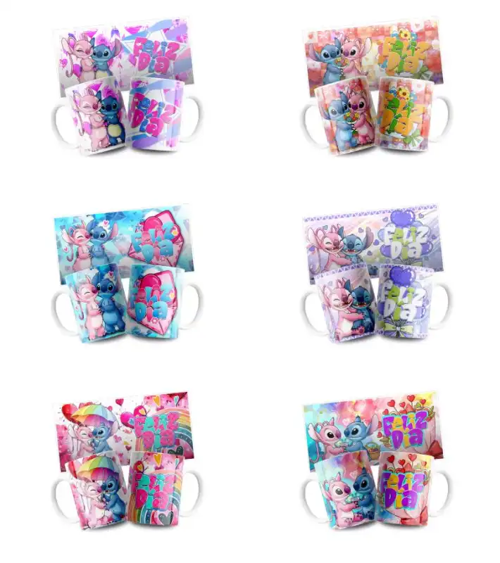 Feliz dia 6 plantillas angel y stitch tazas sublimar