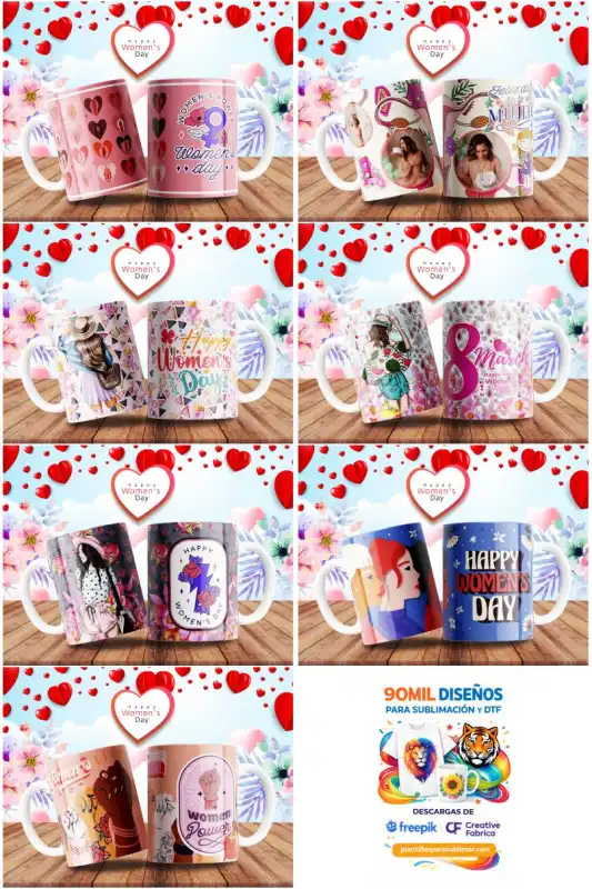 Dia de la mujer 8 de marzo plantillas tazas GRATIS