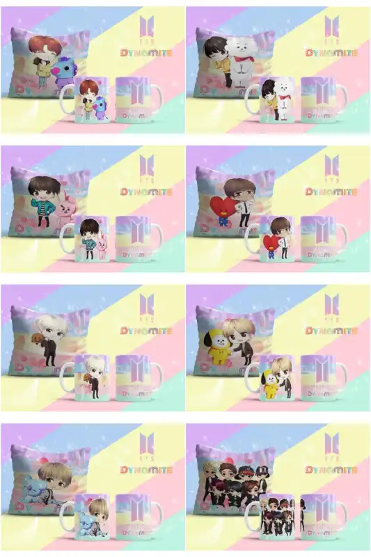 Taza y cojin BTS Plantillas 9 diseños sublimacion