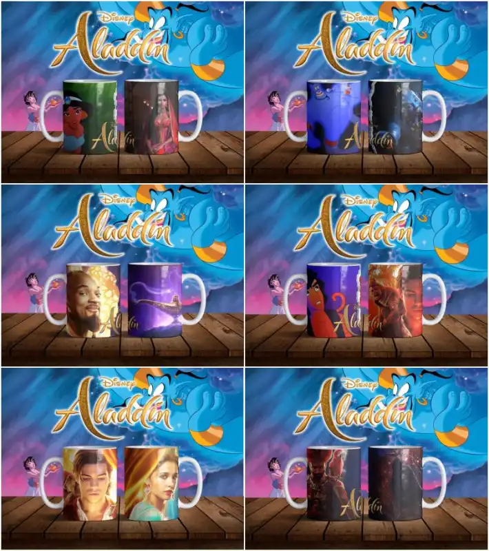 ALADDIN 12 plantillas GRATIS tazas sublimar editables psd