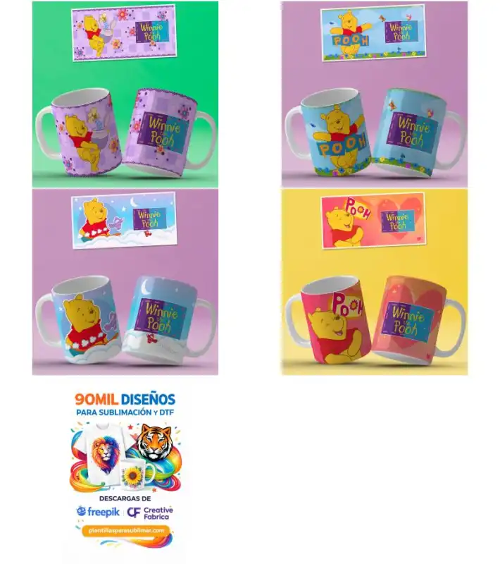 WINIE POOH TAZAS 10 plantillas editables sublimar