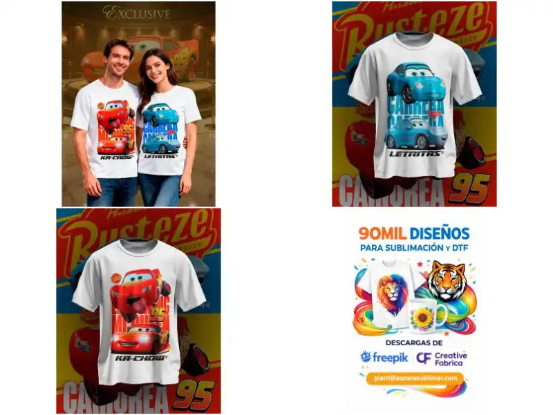 rayo mcqueen SALLY cars sublimacion 2 diseños playeras
