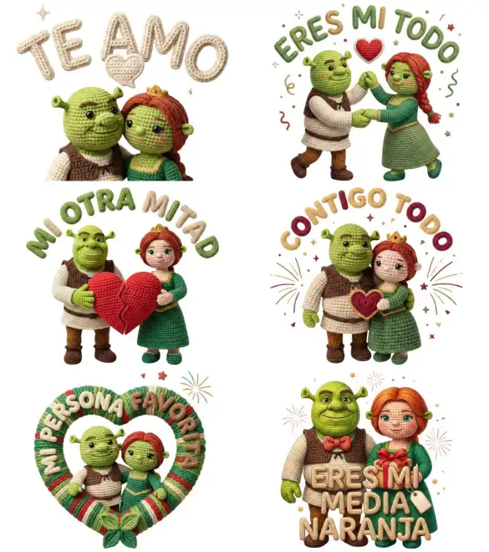 sherk fiona san valentin tejido crochet 12 diseños png