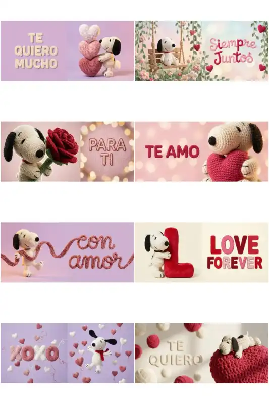 Snoopy - San Valentin tejido crochet 12 plantillas tazas