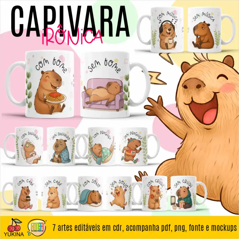 plantillas capibara Gratis Tazas editables CDR PDF 7 Diseños