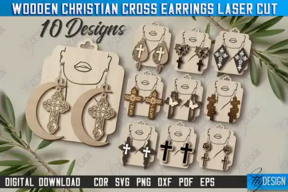 aretes cruces cristianos corte laser 10 diseños