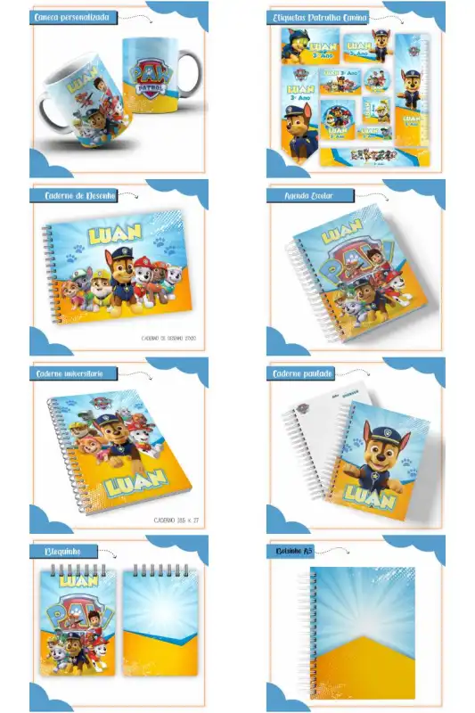kit escolar patrulla canina tazas libreta etiquetas paw patrol