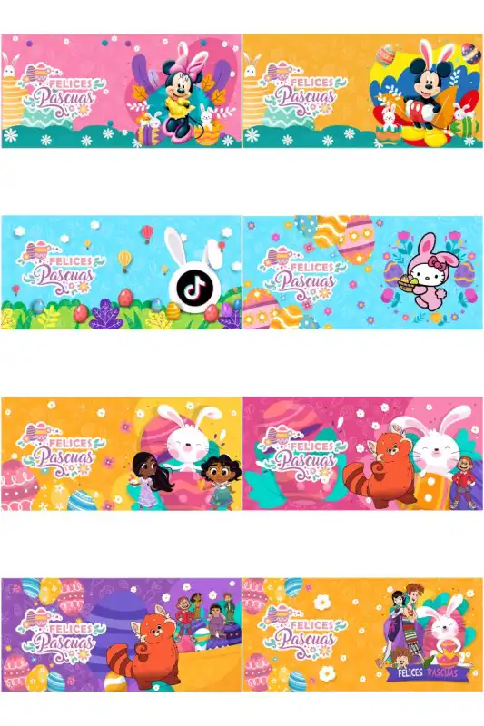 Plantillas pascua caricaturas personajes diseny tazas 8 diseños editables