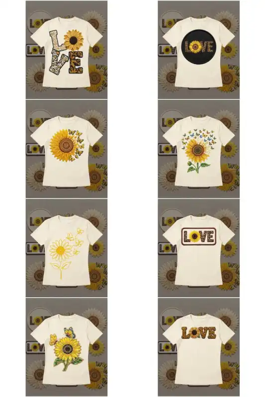 Flores amarillas Girasoles 12 diseños efecto bordado