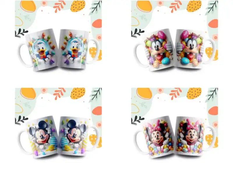 PASCUA DISNEY 3D 4 plantillas tazas editables