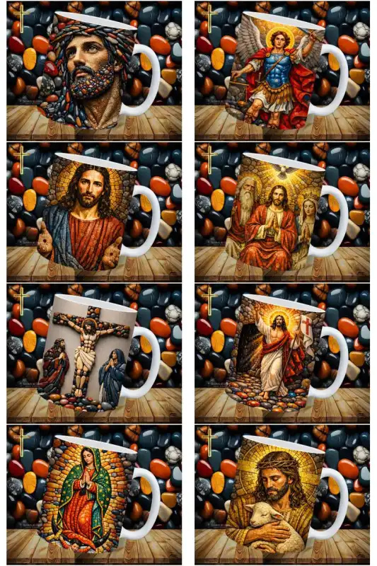 Plantillas Jesus Mosaico piedra roca 12 diseños tazas
