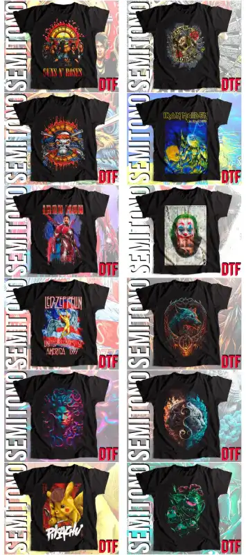 38 diseños playeras semitono png DTF artistas super heroes musica