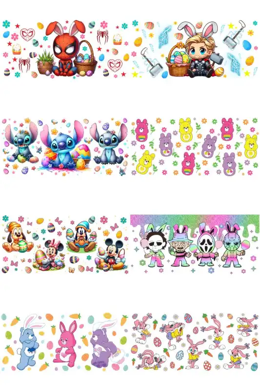 Plantillas caricaturas personajes pascua 21 diseños tazas