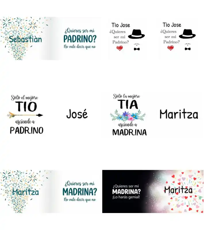 Paadrinos Madrina Plantillas tazas sublimar 12 diseños