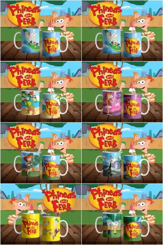 PHINEAS Y FERB 8 plantillas GRATIS caricaturas tazas sublimar