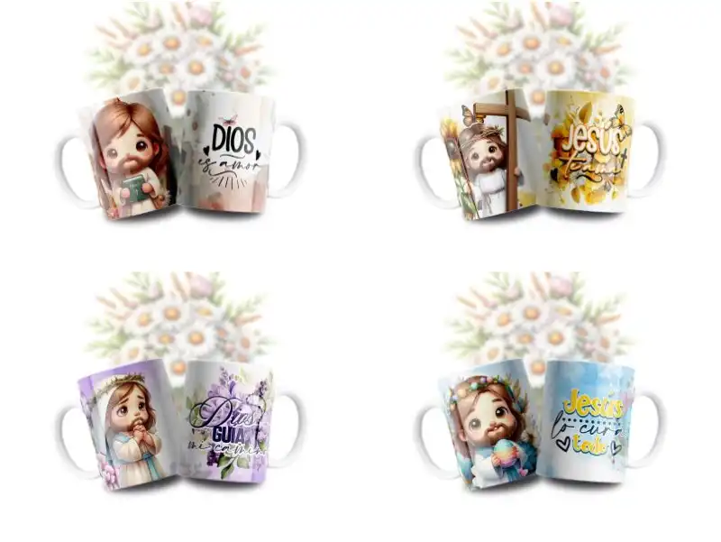 plantillas cristo jesus chibi tazas sublimar 4 diseños