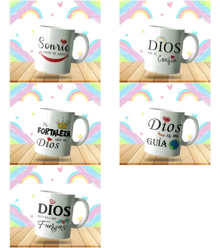 Frases cristianas 5 plantillas editables tazas