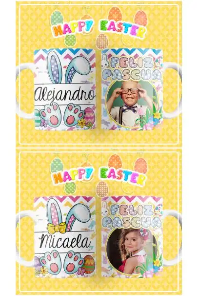 2 plantillas conejo de pascua con foto editable tazas