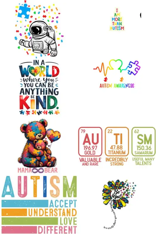 40 imágenes autismo dia internacional inglés DTF