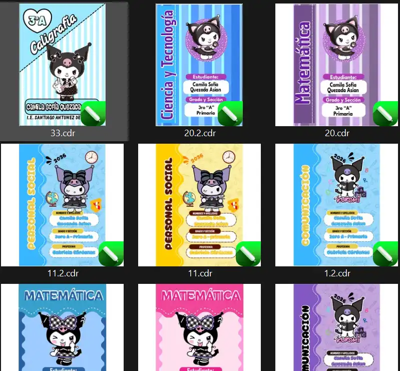 Portadas libretas Kuromi editables 9 diseños coreldraw