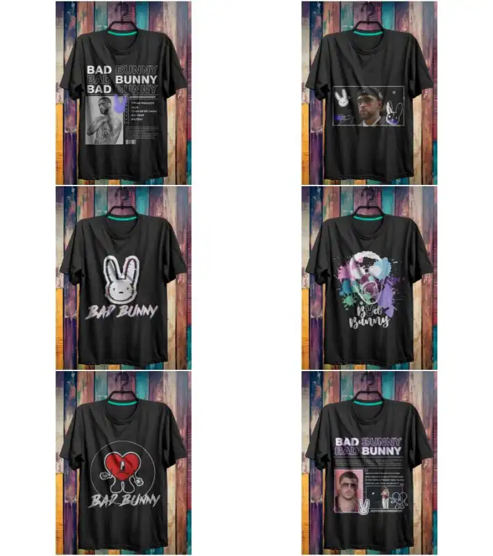 bad bunny playeras plantillas 6 diseños editables