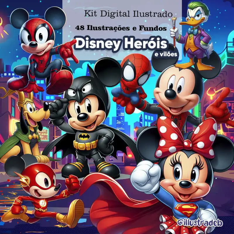 Disney Heroes Kit digital Mickey Mouse Minnie 50 elementos png
