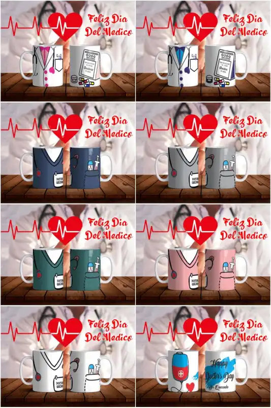 Uniformes batas dia del medico enfermera doctor plantillas tazas editables