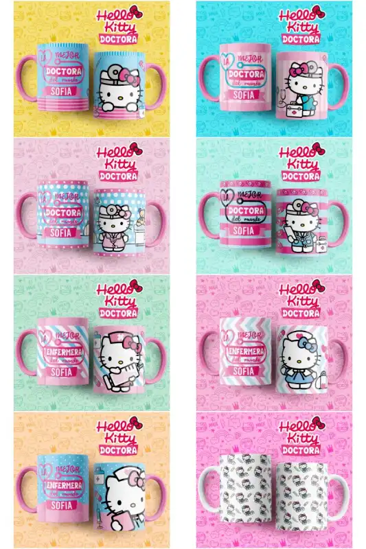 DOCTORA HELLO KITY 8 plantillas tazas editables psd