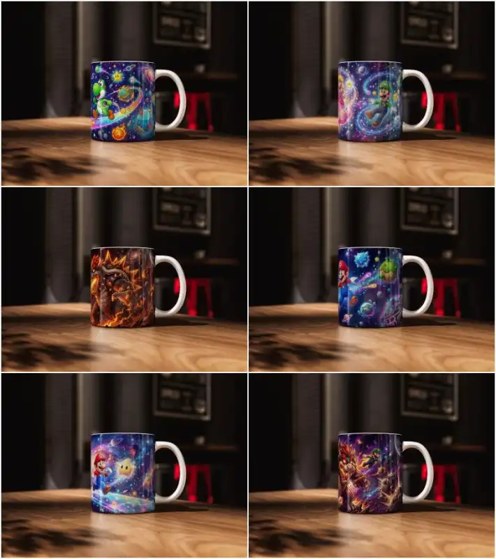 Mario Galaxy Tazas plantillas Gratis Sublimacion
