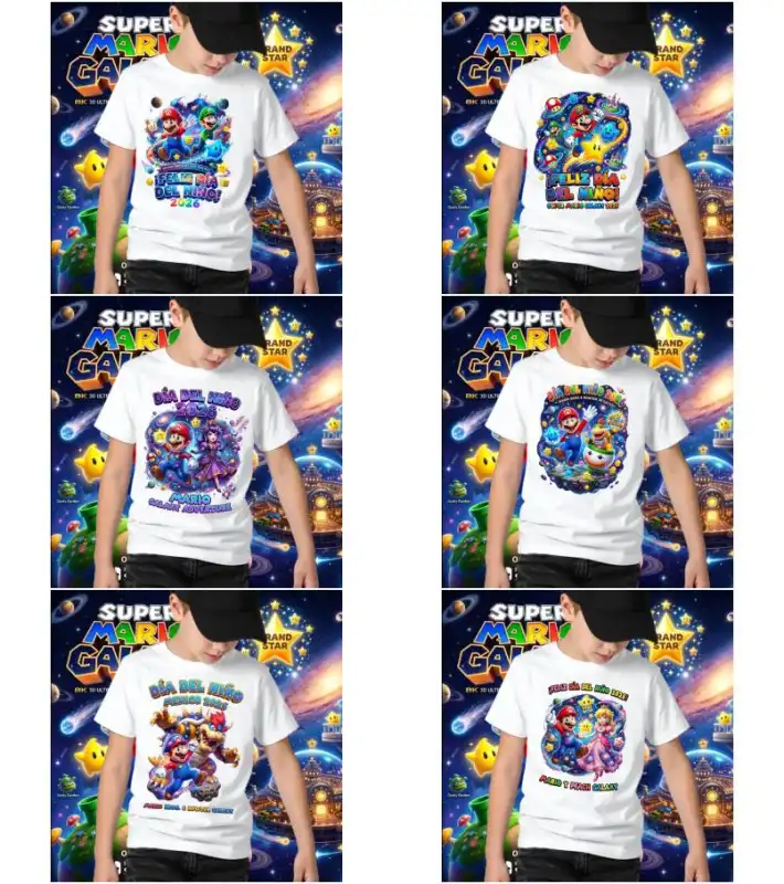 mARIO Galaxy plantillas playeras Feliz dia del niño 10 diseños sublimar
