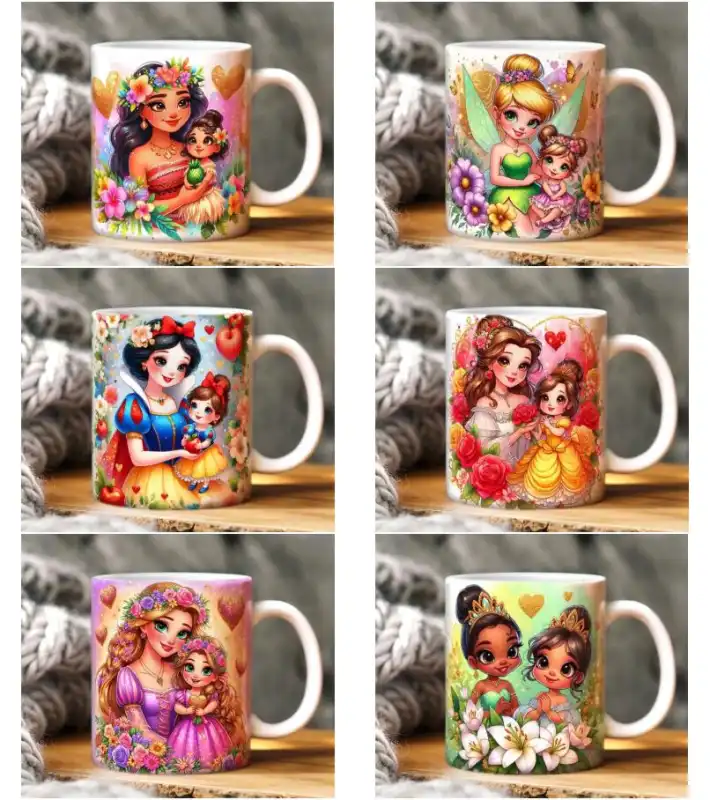 Coleccion tazas princesas disney madre e hija sublimar 15 oz