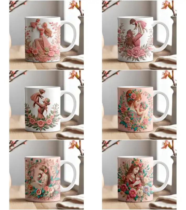 TAZAS MAMÁ 3D 10 plantillas sublimacion dia de la madre