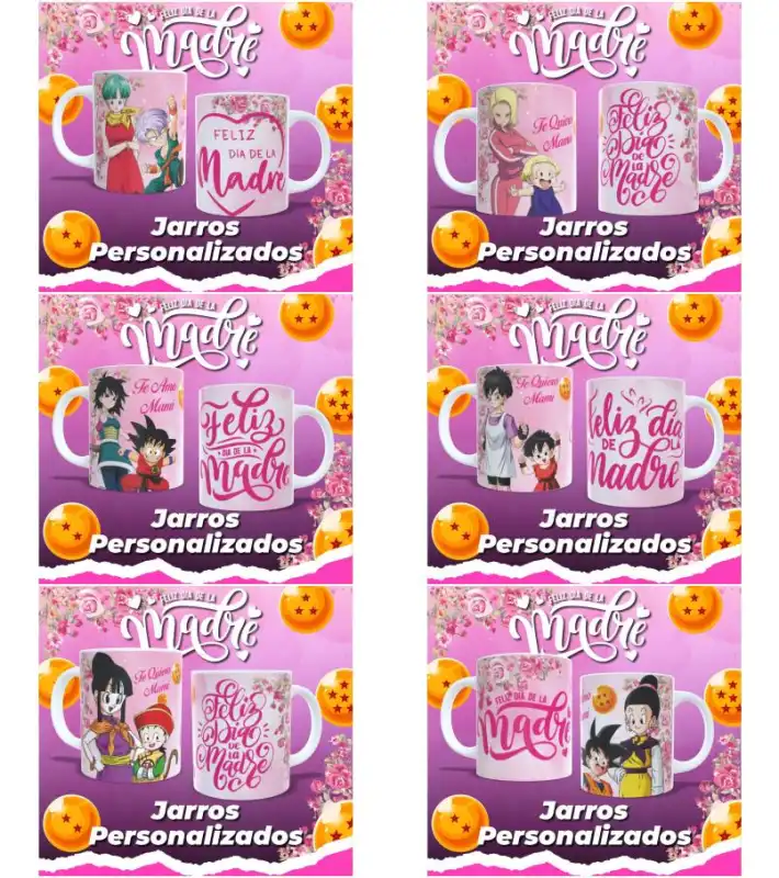 Dragon ball madre e hijo hija 6 plantillas tazas