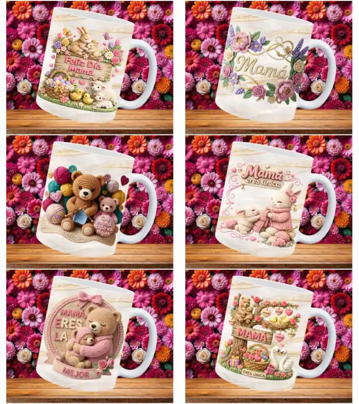 Día de la madre - Crochet 12 plantillas TAZAS