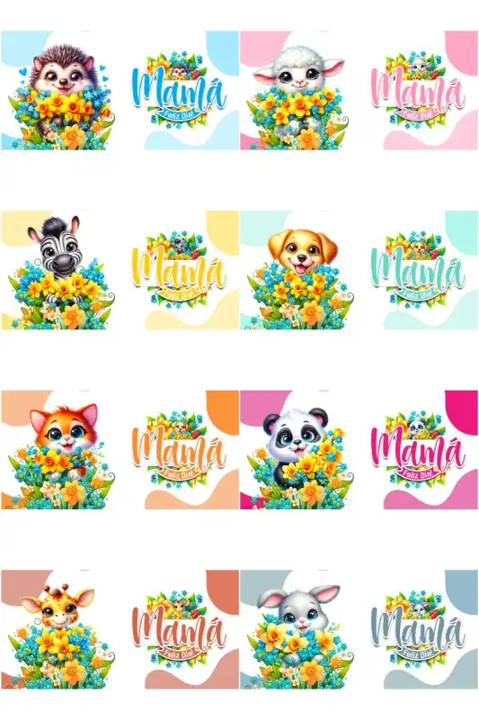 Animalitos plantillas dia de la madre 12 plantillas tazas editables sublimar