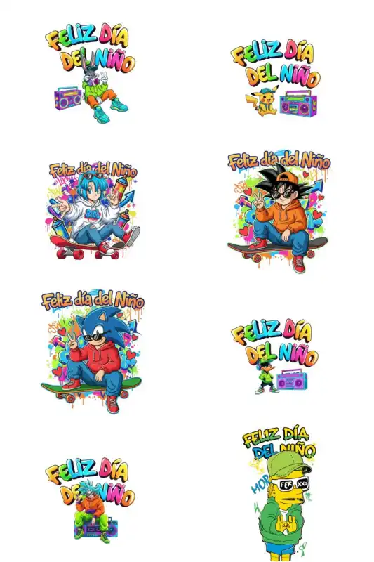 Dia del niños plantillas caricaturas personajes playeras 16 diseños png