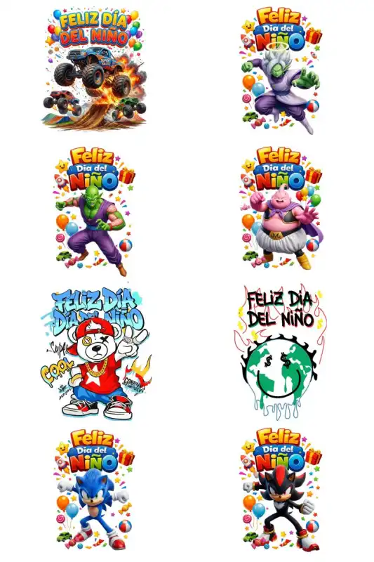 personajes caricaturas dia del niño 25 plantillas png sublimacion playeras