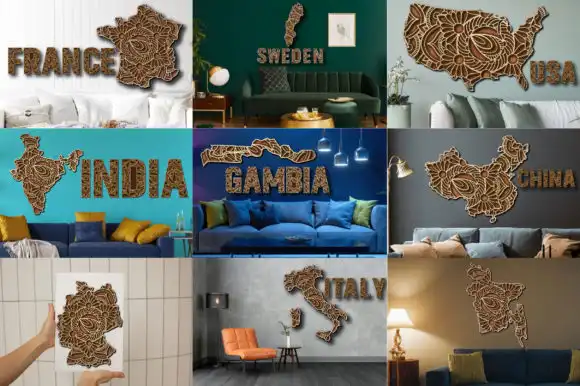 Ciudades mapas corte laser muros 100 diseños