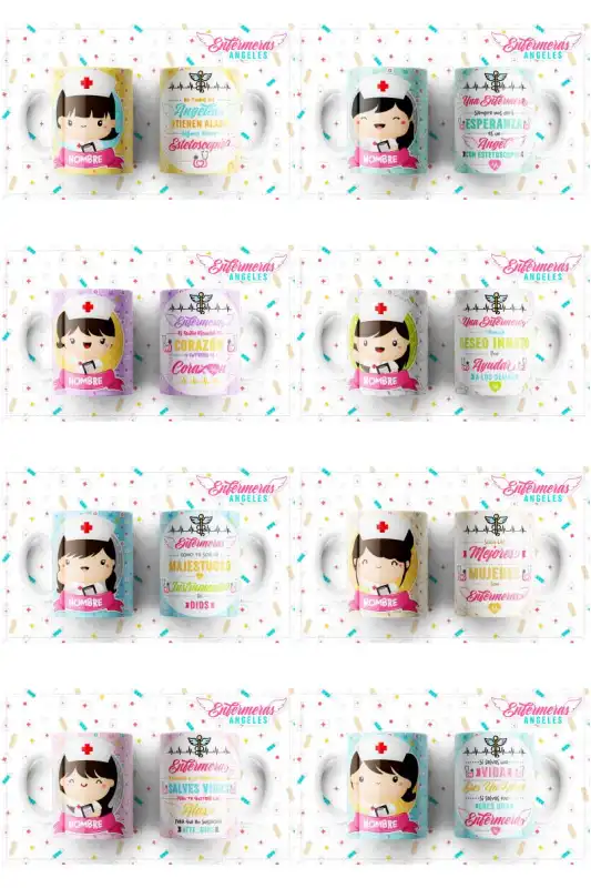 plantillas enfermeras tazas 10 diseños png sublimacion