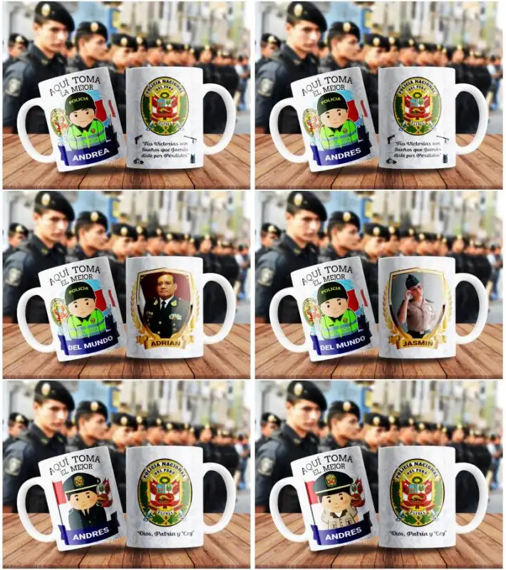 Policia peru 10 plantillas taza editables psd