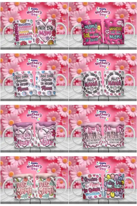 TAZAS DIA DE LA MADRE Efecto 3d plastico 15 plantillas png