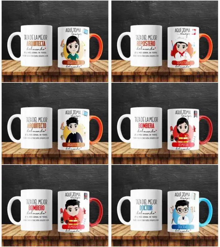 Plantillas de profesiones oficios trabajos 10 diseños editables tazas