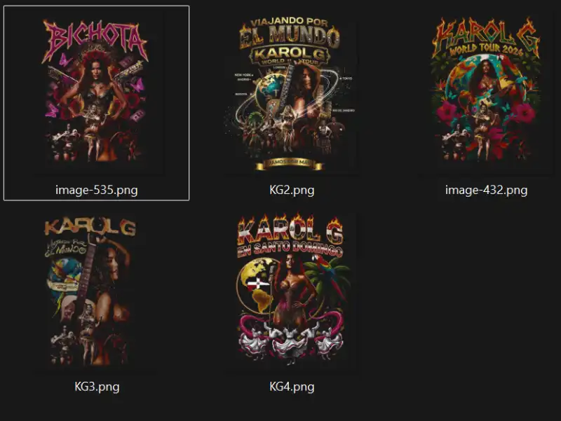 Karol G bichota 5 diseños semitonos DTF Playeras