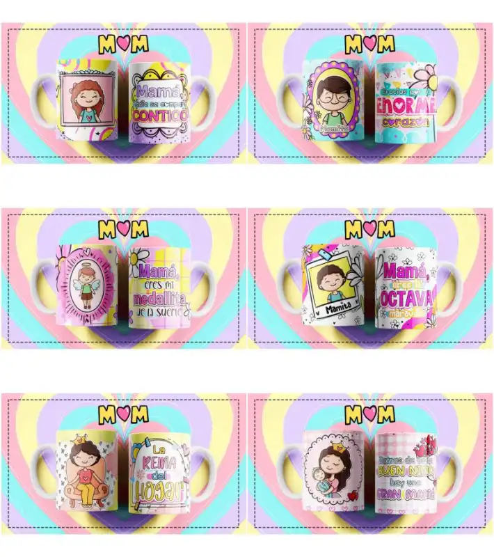 dia de la madre caricatura lindos diseños 12 plantillas tazas editables
