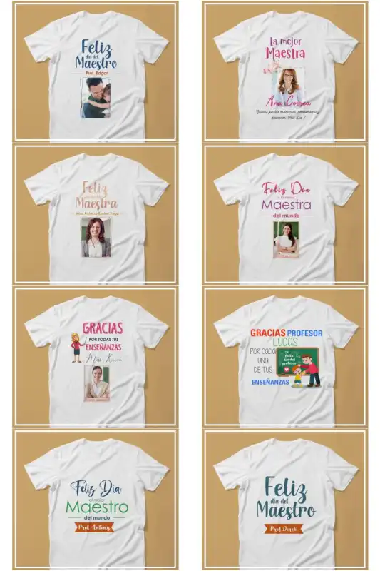 plantillas foto marco dia del maestro playeras 8 diseños editables PSD