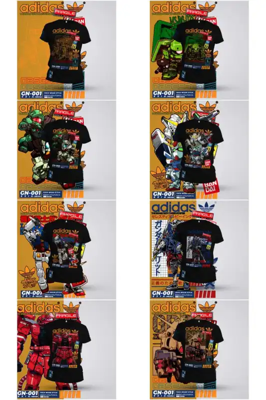 adidas gundam dtf urbano 9 diseños png plantillas robots