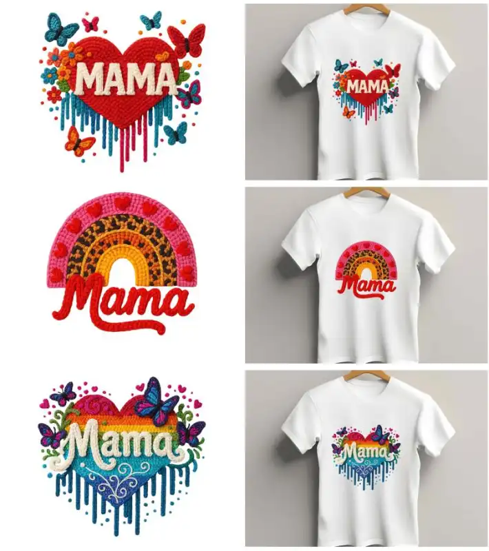Corazones Crochet bordado mama 6 diseños sublimacion DTF