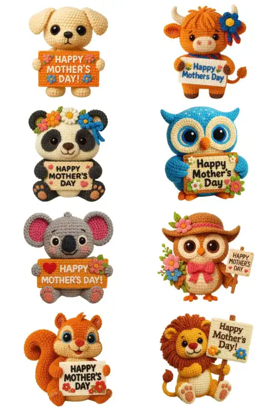 animalitos dia de las madres tejido crochet 19 diseños png