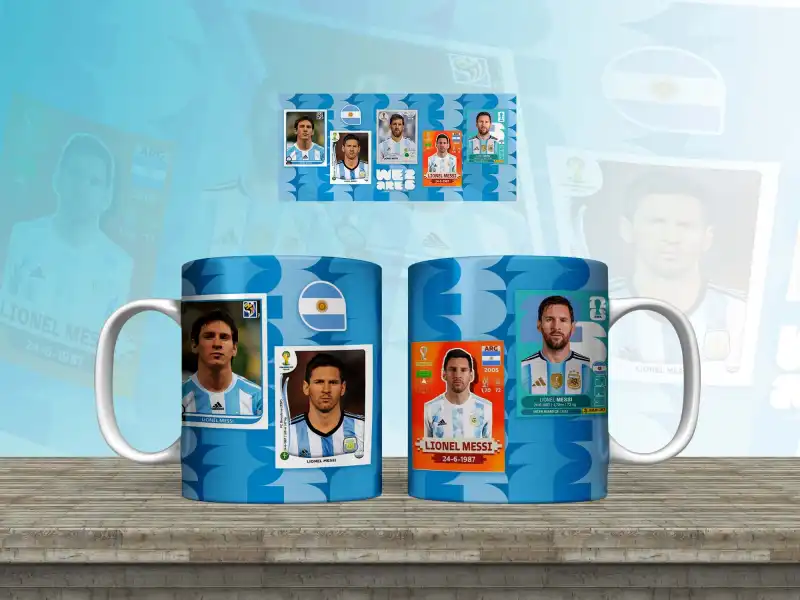 Lionel Messi ARgentina Estampas del album Mundialista Plantilla Taza