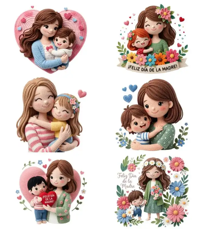 Madre e hijo crochet tejido 10 diseños png